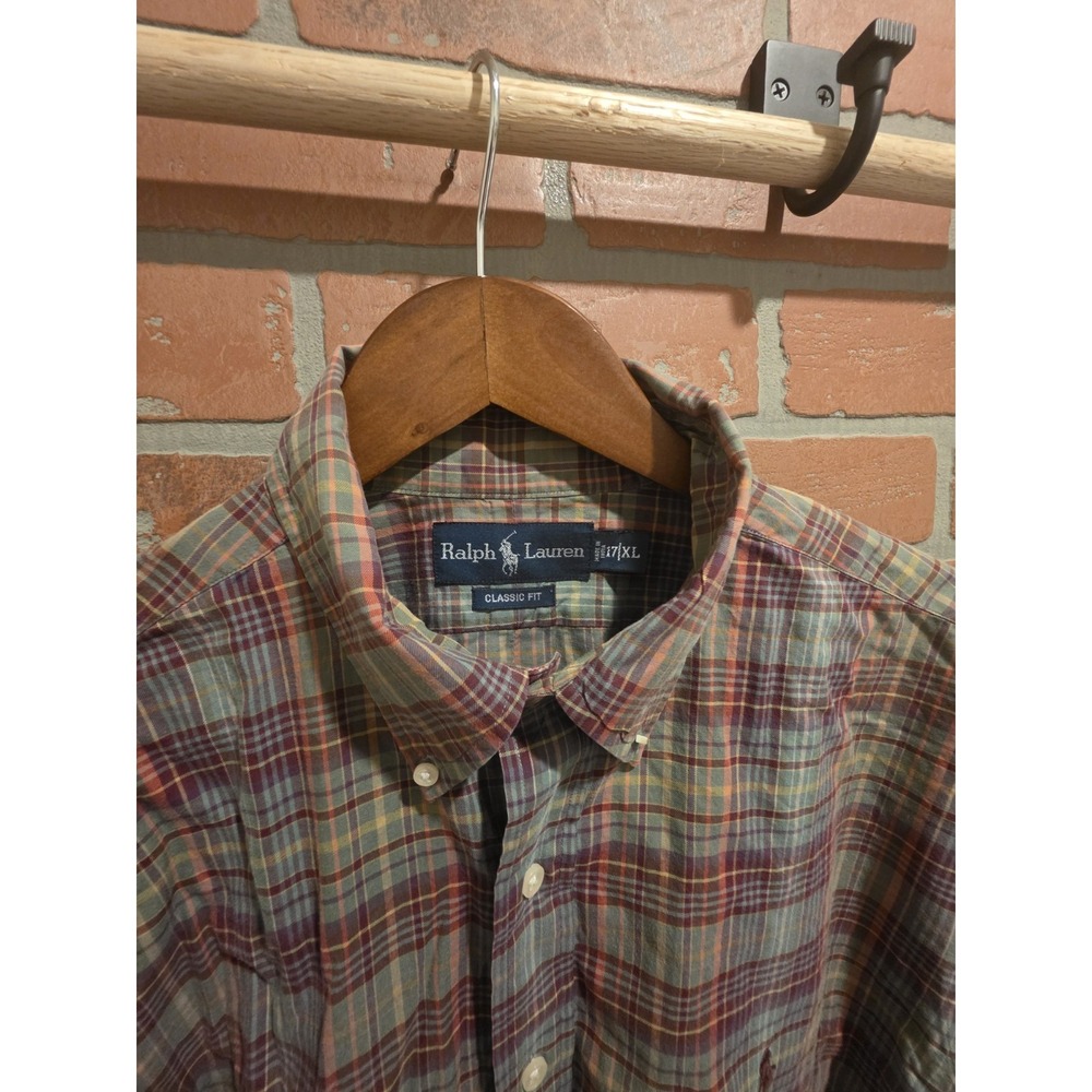 Ralph Lauren Shirt XL 17 ClassicFit Plaid Madras Button Down Cotton Woven Sku7 - Picture 3 of 6